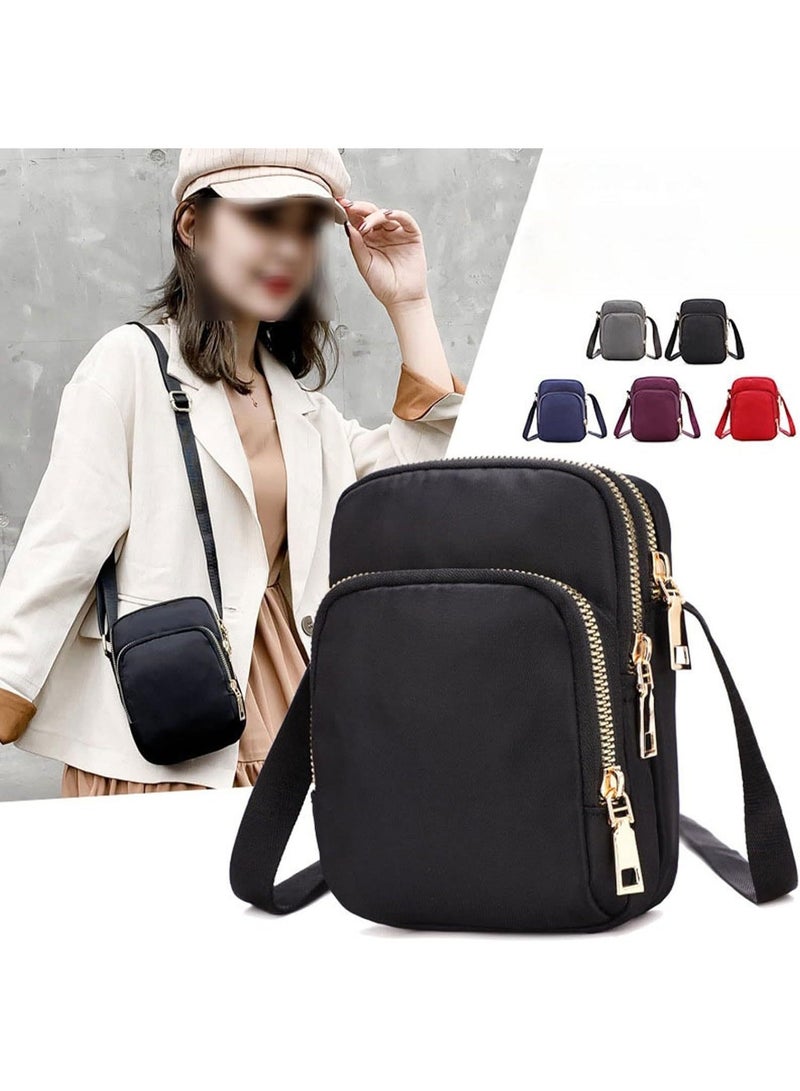 Small nylon shoulder bag for women, 3-layer design, zipper closure, adjustable strap - Image 2