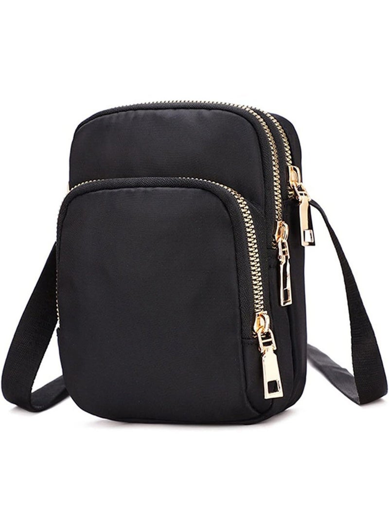 Small nylon shoulder bag for women, 3-layer design, zipper closure, adjustable strap - Image 1