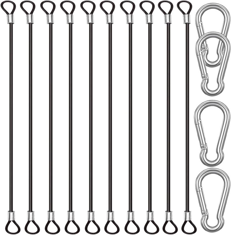 CKANDAY 10 Pack 16 Inch Stainless Steel Tethers with Spring Snap Hook Clips - Black - Image 1