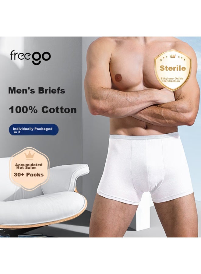 Free Go Freego Disposable Men's Boxer Briefs, Pure Cotton, Travel-friendly, Sterilized, Portable, Comfortable, Large Size, 3 Pairs, White, 4XL - Image 1