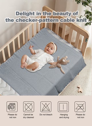 بطانية أطفال من Knit Cable Babe، بطانية ناعمة وجيدة التهوية للأطفال حديثي الولادة، قماط بيج محايد، عربة أطفال 40 × 30 بوصة - view 4