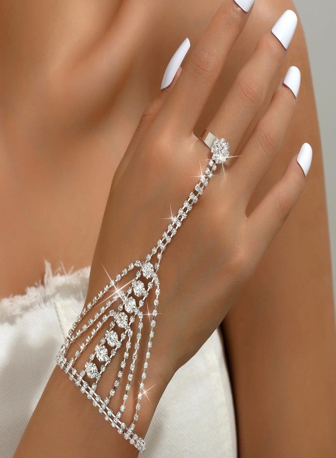 Sither أساور فضية سيثير مع حلقة للنساء، سوار سلسلة كريستال، حلقة سوار، حزام يد بوهو، سوار سلسلة مجوهرات لحفلة الهالوين، حفلة التخرج، عيد الميلاد - Image 2