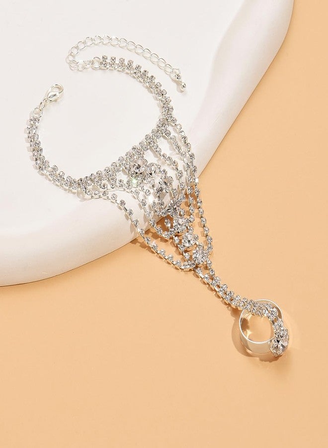 Sither أساور فضية سيثير مع حلقة للنساء، سوار سلسلة كريستال، حلقة سوار، حزام يد بوهو، سوار سلسلة مجوهرات لحفلة الهالوين، حفلة التخرج، عيد الميلاد - Image 4