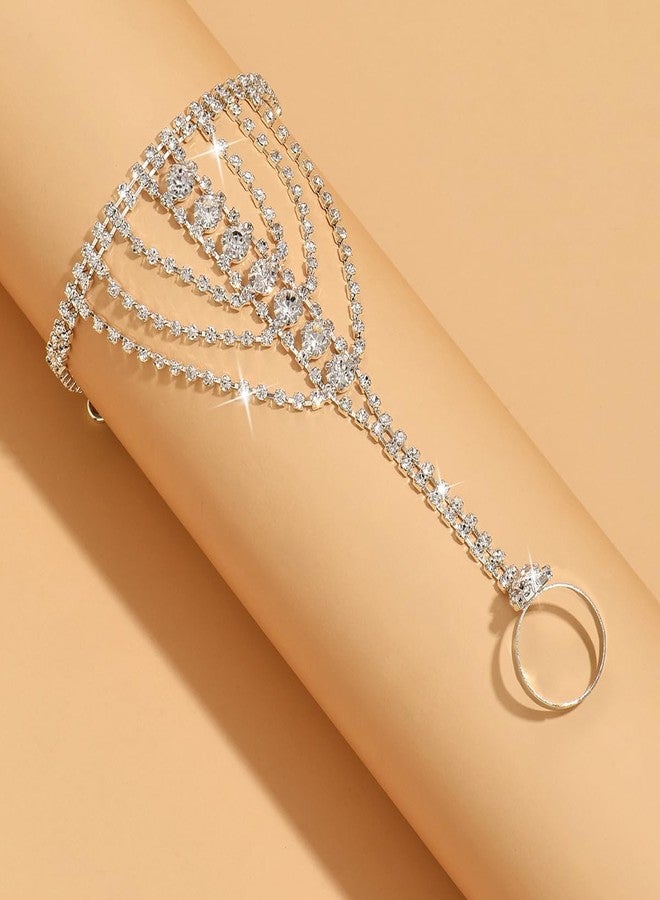 Sither أساور فضية سيثير مع حلقة للنساء، سوار سلسلة كريستال، حلقة سوار، حزام يد بوهو، سوار سلسلة مجوهرات لحفلة الهالوين، حفلة التخرج، عيد الميلاد - Image 5