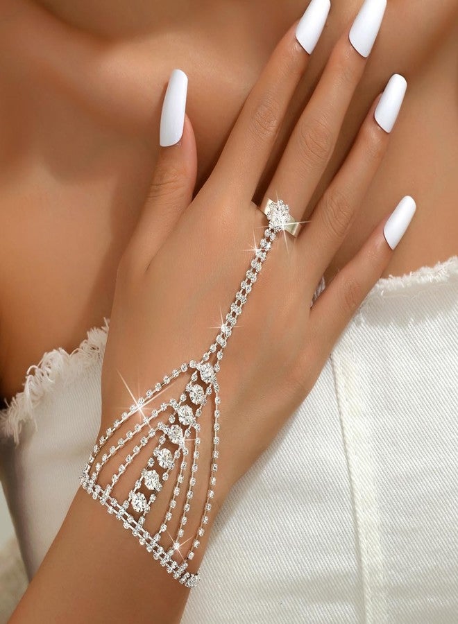 Sither أساور فضية سيثير مع حلقة للنساء، سوار سلسلة كريستال، حلقة سوار، حزام يد بوهو، سوار سلسلة مجوهرات لحفلة الهالوين، حفلة التخرج، عيد الميلاد - Image 3