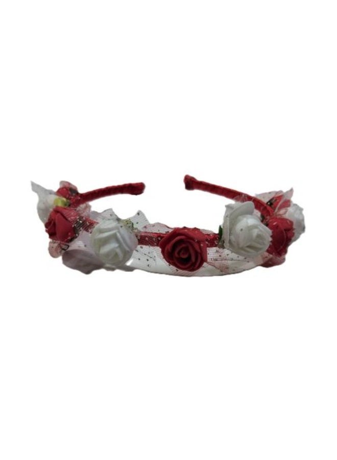 Rose Hair Headband - White and Red