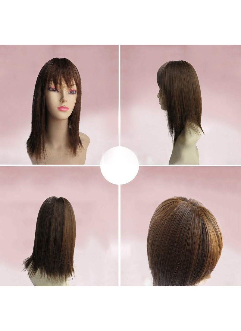 BESTLEE - BESTLEE 14" Synthetic Hair Mono Hair Topper for Hair Loss Clip in Hair Top Piece with Air Bangs (Thin Style, Brown) - Image 1