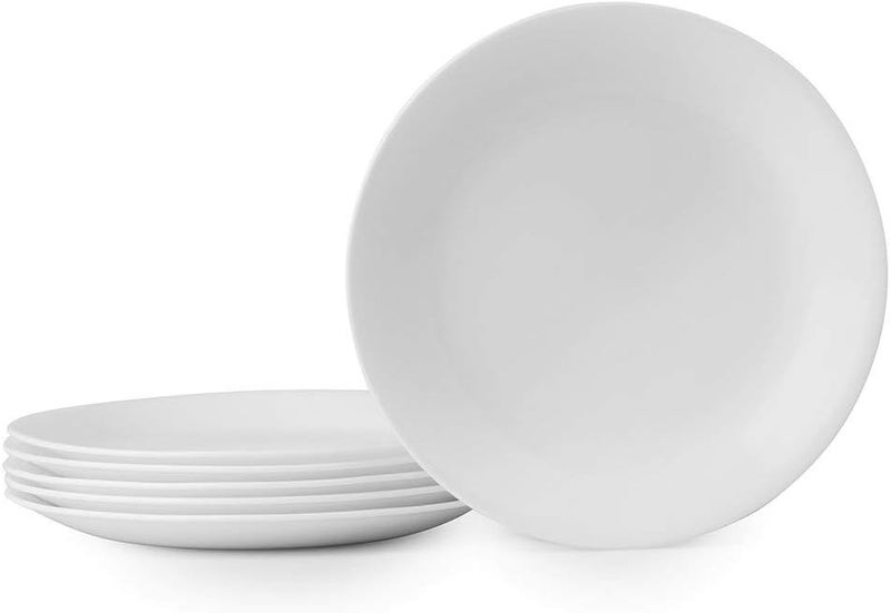 Corelle طقم أطباق سلطة كوريل فيتريل 6 قطع ثلاثي الطبقات زجاج ومقاوم للكسر 8.12 بوصة أطباق دائرية خفيفة الوزن بيضاء شتوية فروسيت - Image 1