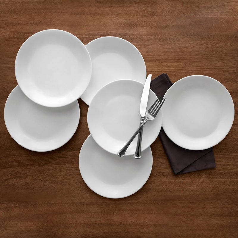 Corelle طقم أطباق سلطة كوريل فيتريل 6 قطع ثلاثي الطبقات زجاج ومقاوم للكسر 8.12 بوصة أطباق دائرية خفيفة الوزن بيضاء شتوية فروسيت - Image 2
