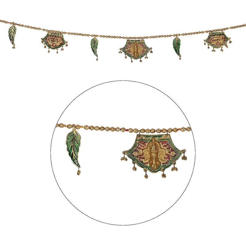 Ascension Traditional Metal Multicolor Designer Ganesha Kalash Subh-Labh Pearl Beads Toran for Main Door Latest Home Decoration Hanging Handmade Bandarwal- 31 Inch Length - Image 2