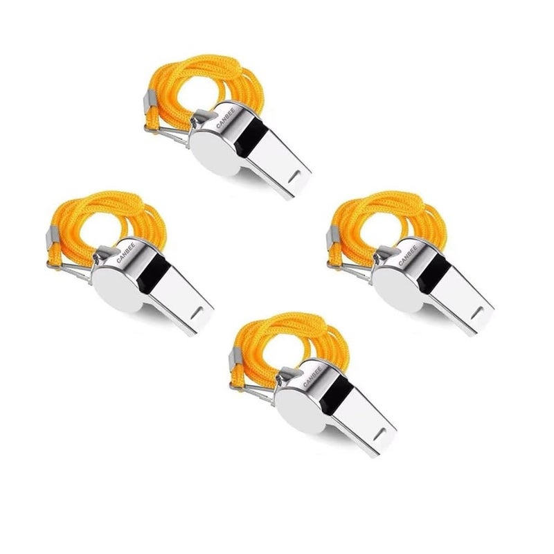 Canbee Referee Steel and Plastic Whistle Pack of 4 High Sound use Multi Purpose Sports Games (Steel) - Image 1