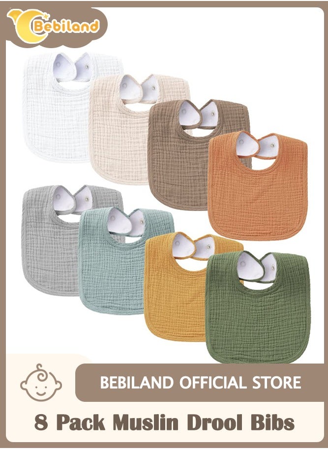 Bebiland 8 Pack Baby Muslin Bandana Drool Bibs for Unisex Boys Girls, 8 Solid Colors Cotton Set for Teething Drooling (Multicolour)  - Image 1
