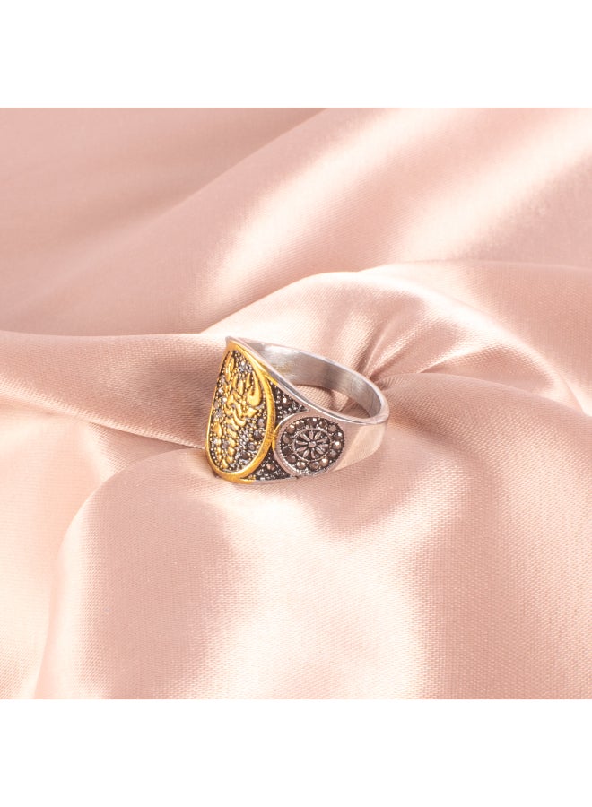 خاتم رجالي أستانليس ستيل فضي مرصع بفصوص الزيركون مقاس 11