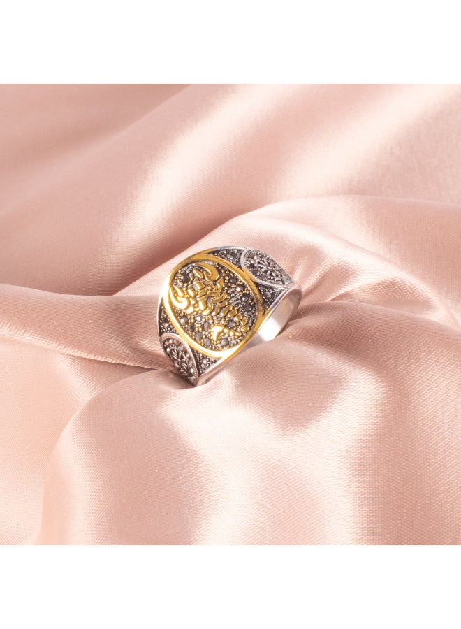 خاتم رجالي أستانليس ستيل فضي مرصع بفصوص الزيركون مقاس 11