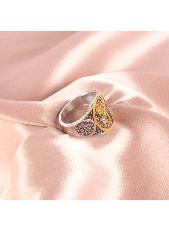 خاتم رجالي أستانليس ستيل فضي مرصع بفصوص الزيركون مقاس 11