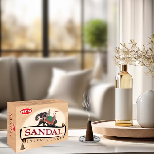 Hem Sandalwood Incense Cones – Case of 12 Boxes (10 Cones Each, 120 Total) | Soothing Woody Aroma for Meditation, Relaxation & Positivity | Natural Handcrafted Cones for Yoga, Pooja & Home Fragrance - Image 2