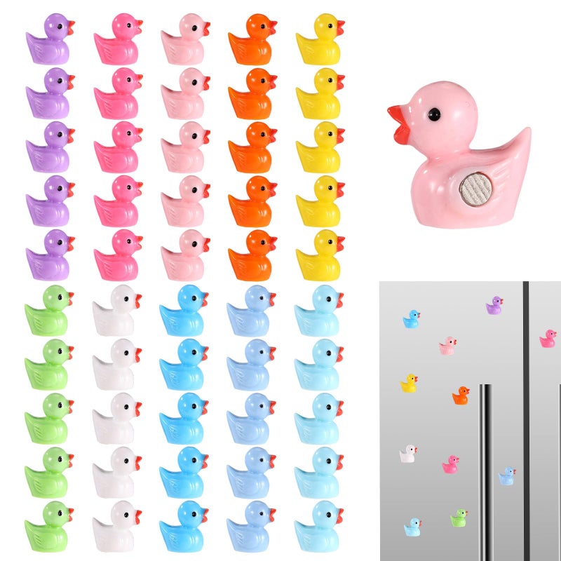 Sinbana 50pcs Mini Resin Duck Fridge Magnets, 10 Colors Cute Tiny Refrigerator Magnets Strong Magnetic Duck Decor for Kitchen Home Office Locker Bulletin Board (Solid Color Style) - Image 1