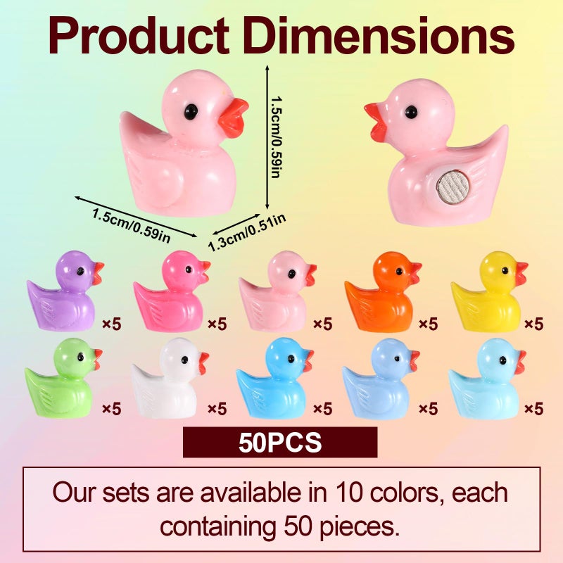 Sinbana 50pcs Mini Resin Duck Fridge Magnets, 10 Colors Cute Tiny Refrigerator Magnets Strong Magnetic Duck Decor for Kitchen Home Office Locker Bulletin Board (Solid Color Style) - Image 2