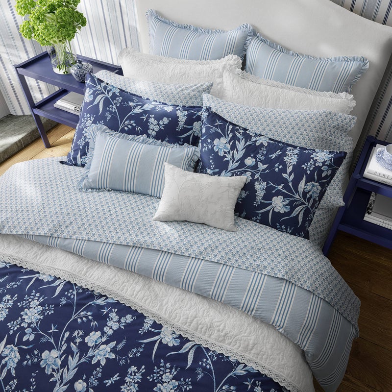 Laura Ashley- Queen Duvet Cover Set, Reversible Cotton Bedding Set, Includes Matching Sham(s) with Bonus Euro Sham(s) & Throw Pillow Covers (Branch Toile Blue, Queen) - Image 3