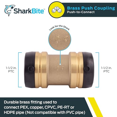 SharkBite 1-1/2 x 1-1/2 Inch Coupling, Push-to-Connect Brass Plumbing Fitting, UXL0141 - Image 2