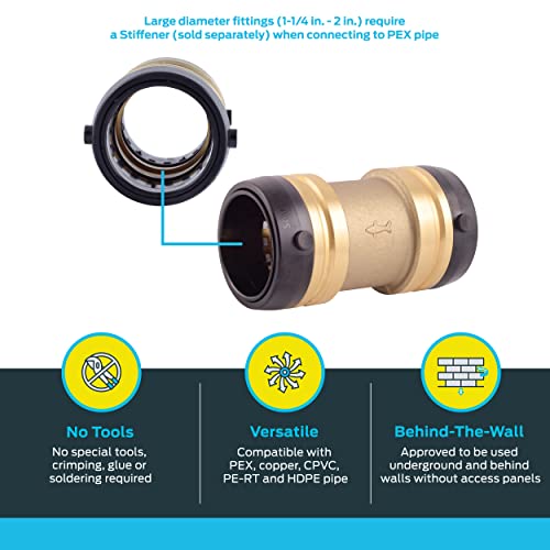 SharkBite 1-1/2 x 1-1/2 Inch Coupling, Push-to-Connect Brass Plumbing Fitting, UXL0141 - Image 3