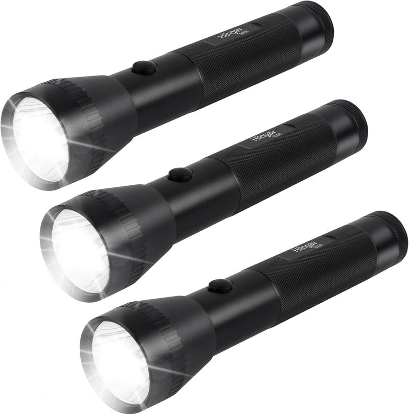 Hilngav Heavy Duty 2-Cell D Battery LED Big Flashlights, High Lumens, Single Mode, Aluminum, Rugged Metal Flashlight for Outdoors and Emergency Power Outages (3 Pack) - Image 1
