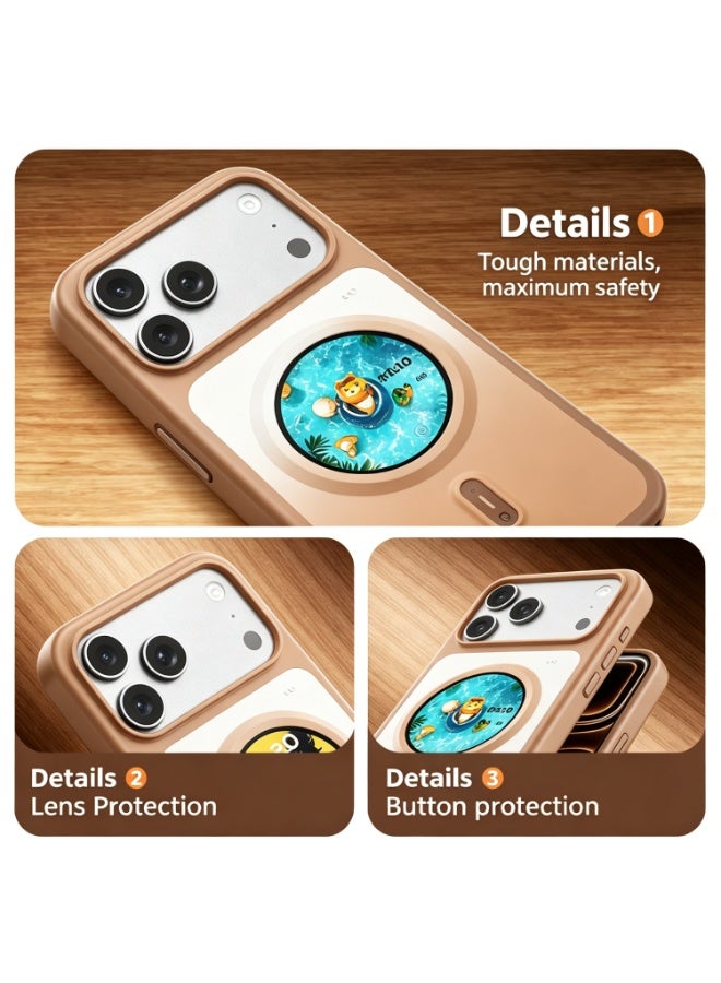 Milk Tea Brown Smart Circular Display Magnetic Phone Case for iPhone 17 Pro Max, Custom Dynamic Wallpaper, MagSafe Wireless Charging Multi-Functional Interactive Shockproof Protective Cover - Image 5