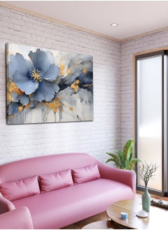LOWHA Canvas Wall Art Stretched Over Wooden Frame with Blue Flower Painting  - Image 1