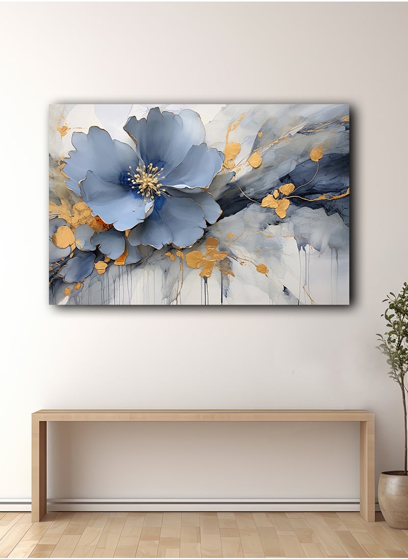 LOWHA Canvas Wall Art Stretched Over Wooden Frame with Blue Flower Painting  - Image 3