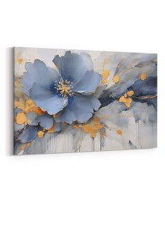 LOWHA Canvas Wall Art Stretched Over Wooden Frame with Blue Flower Painting  - Image 4
