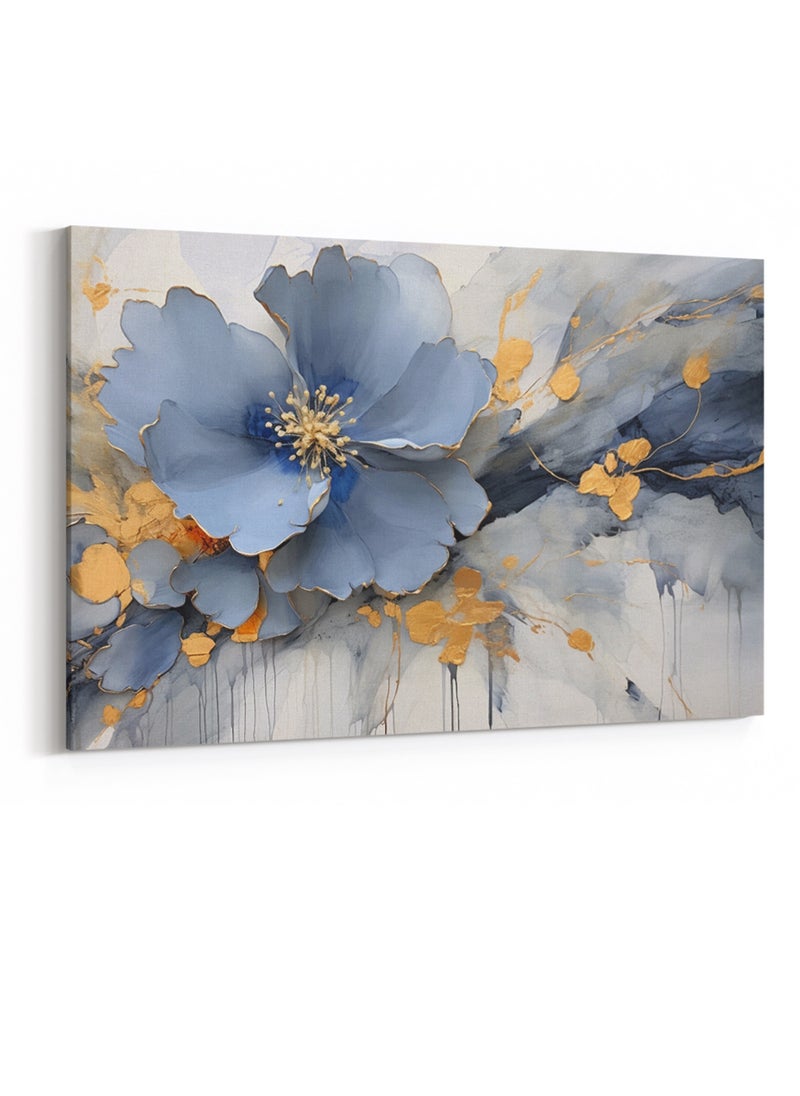 LOWHA Canvas Wall Art Stretched Over Wooden Frame with Blue Flower Painting  - Image 4