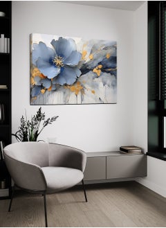 LOWHA Canvas Wall Art Stretched Over Wooden Frame with Blue Flower Painting  - Image 2