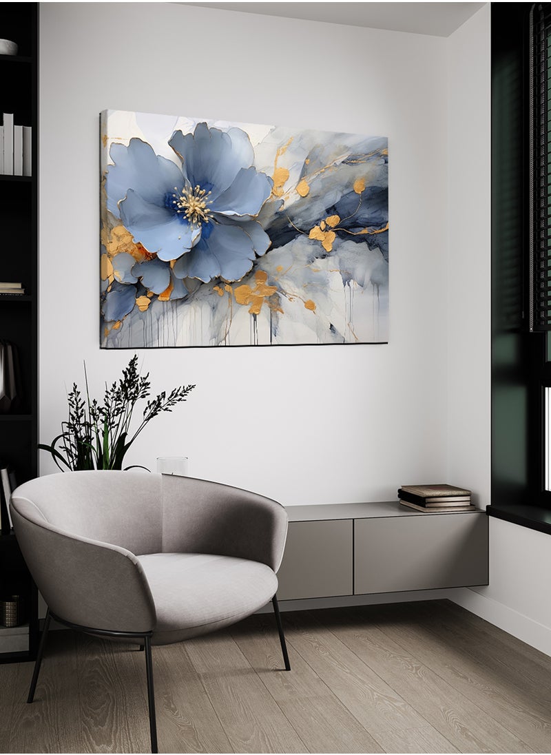LOWHA Canvas Wall Art Stretched Over Wooden Frame with Blue Flower Painting  - Image 2