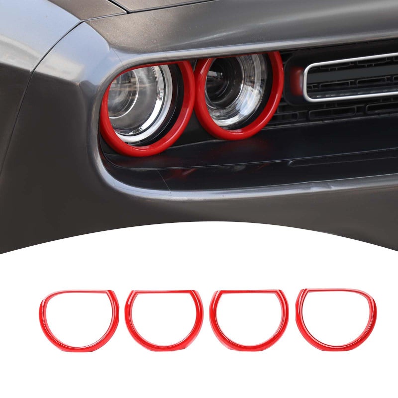 PDKLIN for Challenger Headlight Bezel Cover Trim Ring Red for Dodge Challenger 20152023 Red Exterior Accessories 4pcs