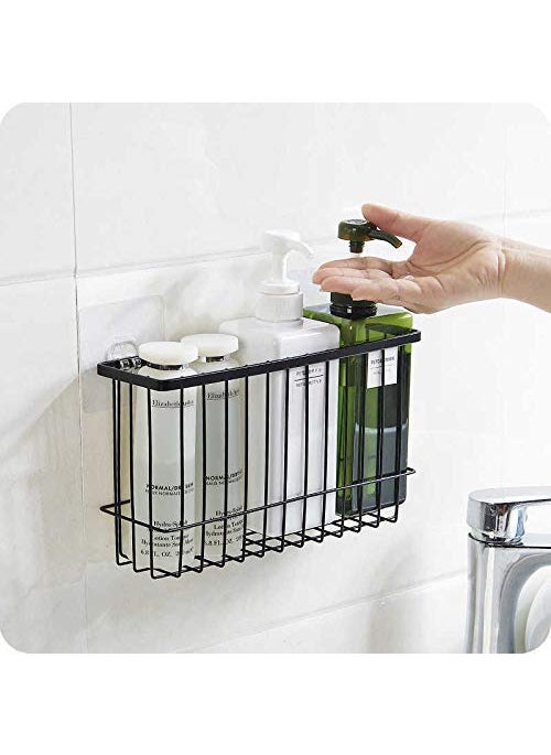 PARATPAR MALL PARATPAR MALL Stainless Steel Wall Mounted Self Adhesive Bathroom Self Storage Shampoo Soap Lotions Oil And Liquid Conditioner and Toothbrush Holder with Kitchen Rack Stand Black  - Image 2