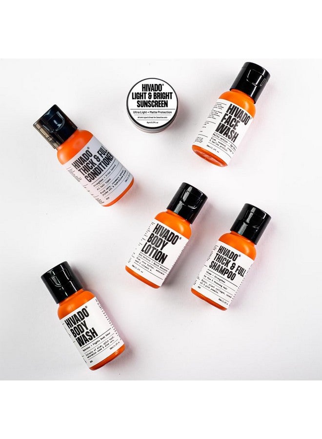 HIVADO مجموعة أدوات العناية الشخصية بحجم السفر للرجال | مجموعة تصفيف مدمجة | جل استحمام، غسول وجه، لوشن للجسم، واقي شمس، شامبو وبلسم كثيف وممتلئ | خفيف الوزن وقابل للحمل | عبوة من 6 - Image 4
