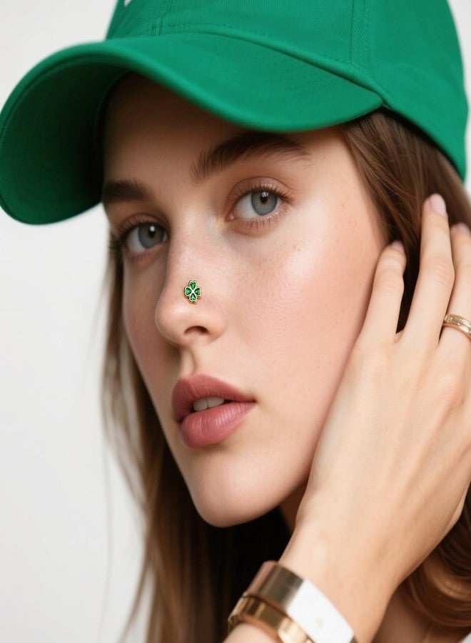 Lookray St. Patrick's Day Nose Rings for Women Clover Shamrock Green L-shaped Nostril Cartilage Lobe Stud Ring Irish Screw Body Piercing Jewelry Saint Patricks Day Jewelry Accessories Style2 - Image 2