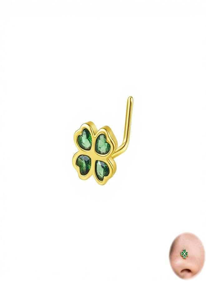 Lookray St. Patrick's Day Nose Rings for Women Clover Shamrock Green L-shaped Nostril Cartilage Lobe Stud Ring Irish Screw Body Piercing Jewelry Saint Patricks Day Jewelry Accessories Style2 - Image 1