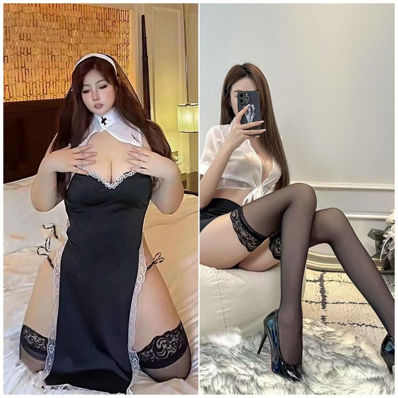 Plus Size Mesh Detail Costume-Inspired Lounge Dress Set for Women