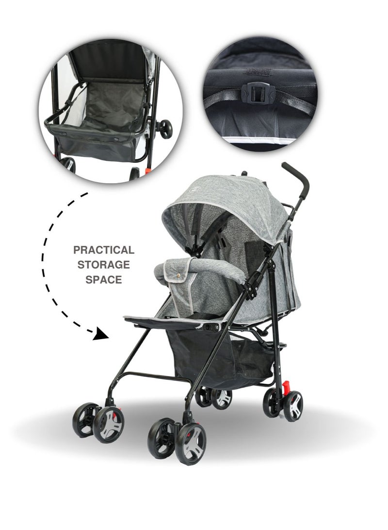 Portable Infant Baby Stroller – Lightweight & Foldable Travel System Multi-Position Adjustable Seat, Multi-Point Safety Belt, Storage Basket Perfect for Babies, Toddlers, and Kids, Boys & Girls, Grey  - Image 3