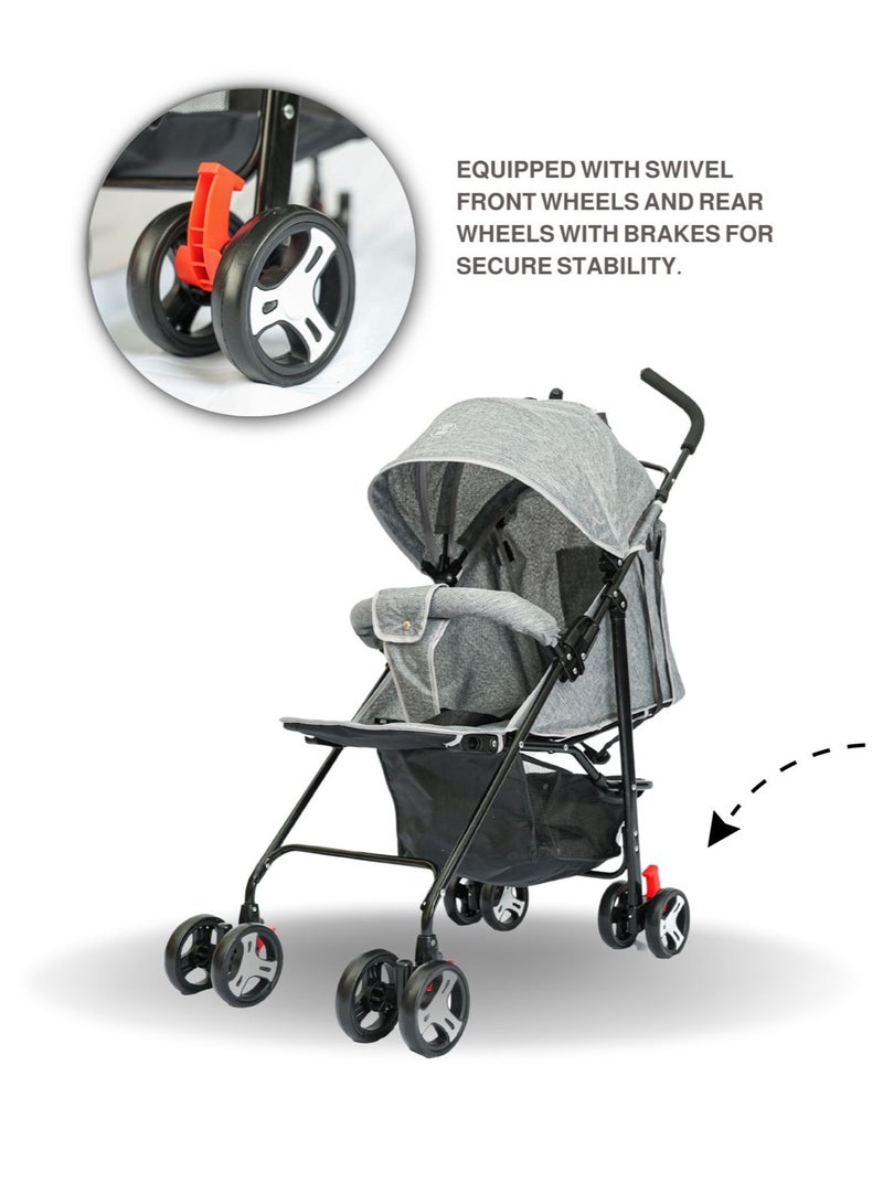 Portable Infant Baby Stroller – Lightweight & Foldable Travel System Multi-Position Adjustable Seat, Multi-Point Safety Belt, Storage Basket Perfect for Babies, Toddlers, and Kids, Boys & Girls, Grey  - Image 4