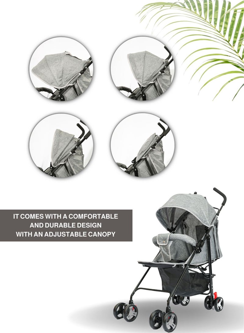 Portable Infant Baby Stroller – Lightweight & Foldable Travel System Multi-Position Adjustable Seat, Multi-Point Safety Belt, Storage Basket Perfect for Babies, Toddlers, and Kids, Boys & Girls, Grey  - Image 2