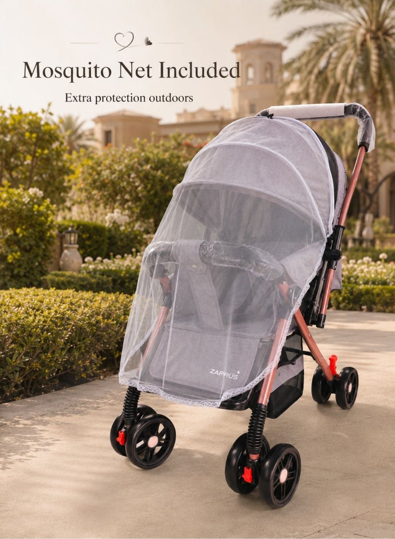 Zaprus Portable Infant Baby Stroller – Lightweight & Foldable Travel System Multi-Position Adjustable Seat, Multi-Point Safety Belt, Storage Basket Perfect for Babies, Toddlers, and Kids, Boys & Girls, Grey - Image 3