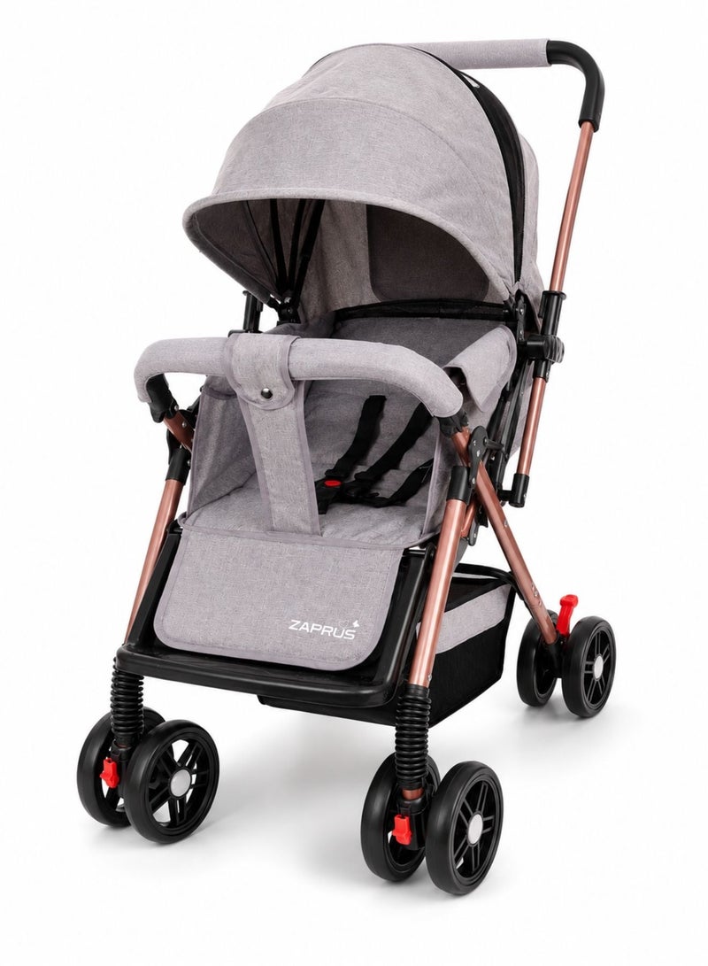 Zaprus Portable Infant Baby Stroller – Lightweight & Foldable Travel System Multi-Position Adjustable Seat, Multi-Point Safety Belt, Storage Basket Perfect for Babies, Toddlers, and Kids, Boys & Girls, Grey - Image 1