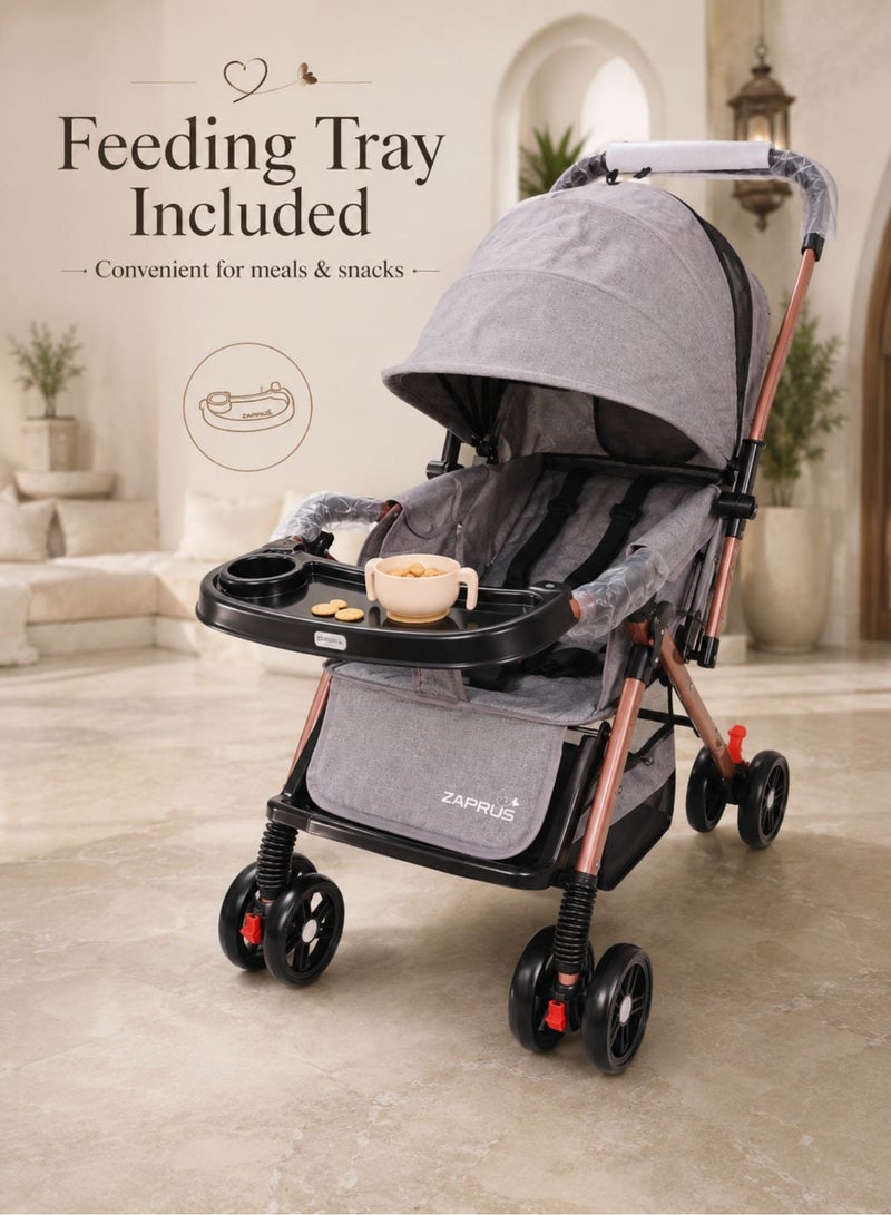 Zaprus Portable Infant Baby Stroller – Lightweight & Foldable Travel System Multi-Position Adjustable Seat, Multi-Point Safety Belt, Storage Basket Perfect for Babies, Toddlers, and Kids, Boys & Girls, Grey - Image 5