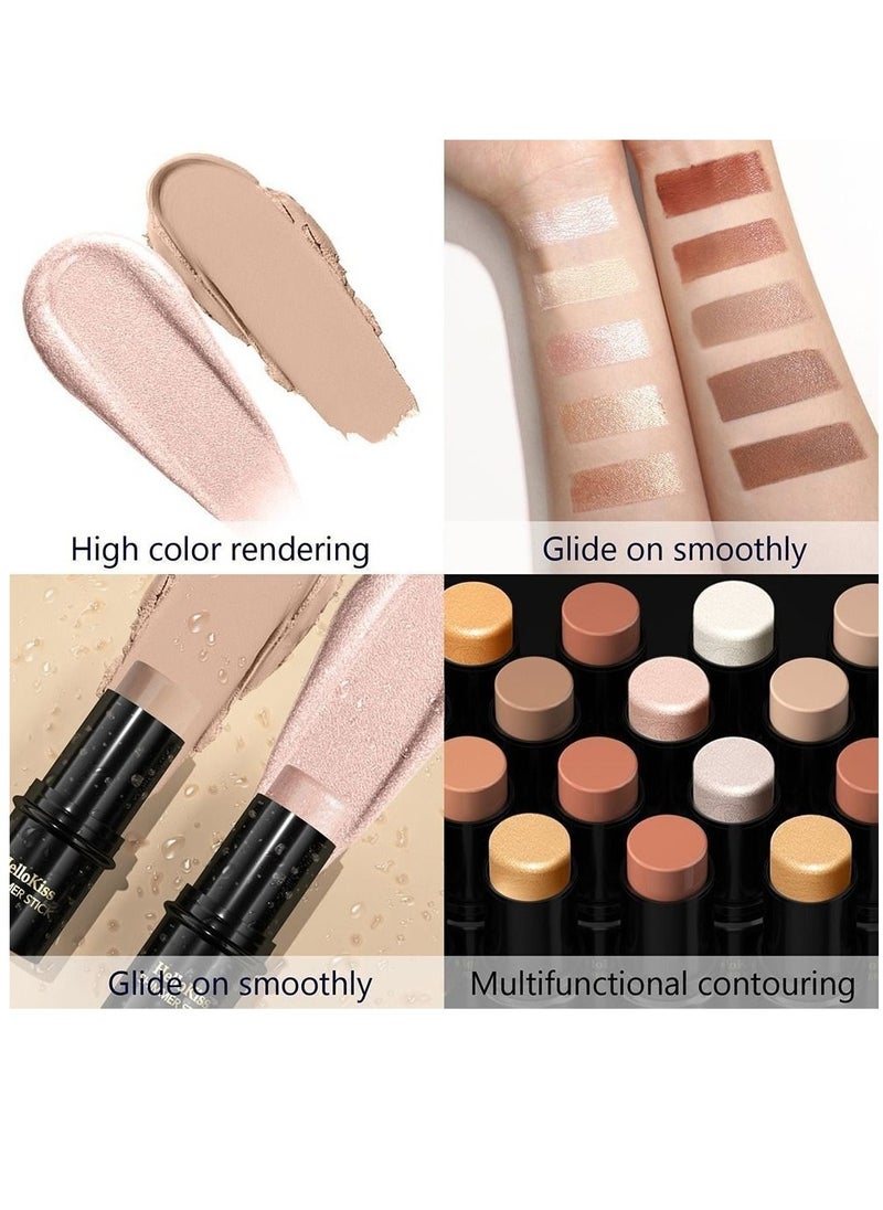 HelloKiss Shimmer Stick Makeup Shadow Shimmer Cream Powder Lasting Glow Finish Foundation Stick Highlighter and Bronzer Pen Face Brightens and Shades Pencil Face Series Highlighter Contour Stick 06  - Image 4