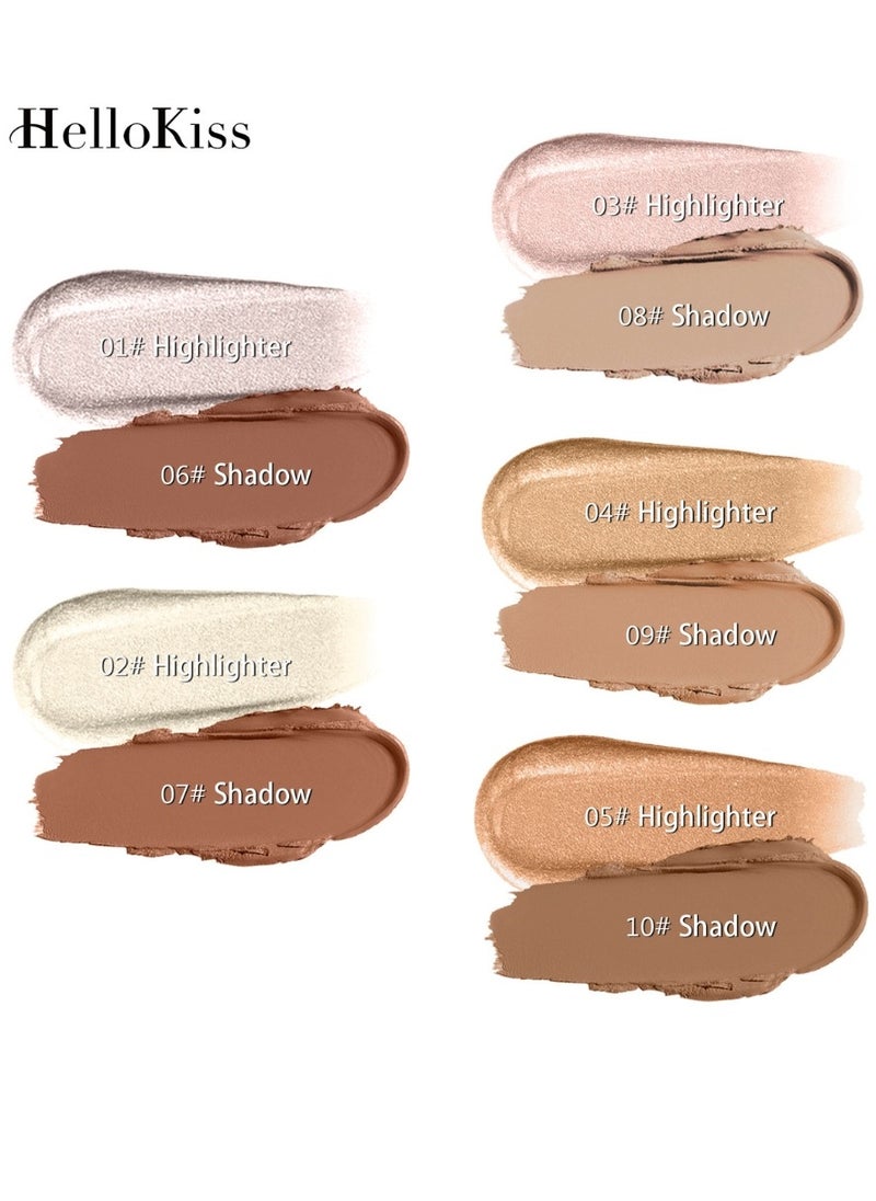 HelloKiss Shimmer Stick Makeup Shadow Shimmer Cream Powder Lasting Glow Finish Foundation Stick Highlighter and Bronzer Pen Face Brightens and Shades Pencil Face Series Highlighter Contour Stick 06  - Image 5