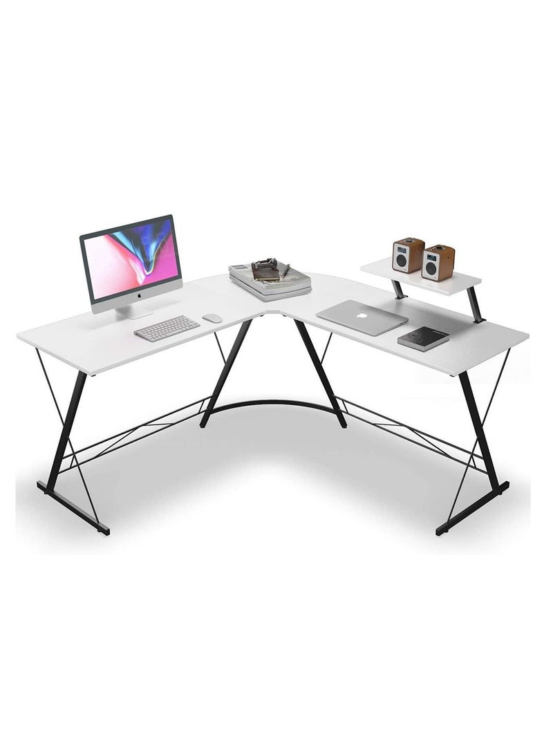 Arabest Corner Minimalist Panel L-Shaped Desktop Computer Desk（White） - Image 1