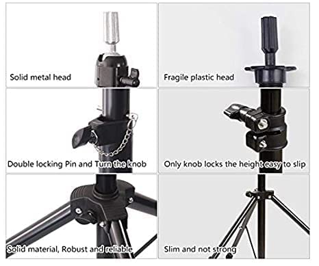 blushia BLUSHIA Wig Stand Tripod Mannequin Head Stand Heavy Duty Metal Adjustable Wig Head Stand for Canvas Block Head Styling Making Wigs Displaying Cosmetology Hairdressing Training Black - Image 4