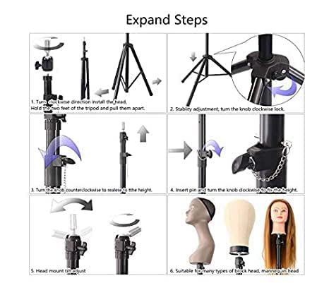 blushia BLUSHIA Wig Stand Tripod Mannequin Head Stand Heavy Duty Metal Adjustable Wig Head Stand for Canvas Block Head Styling Making Wigs Displaying Cosmetology Hairdressing Training Black - Image 2
